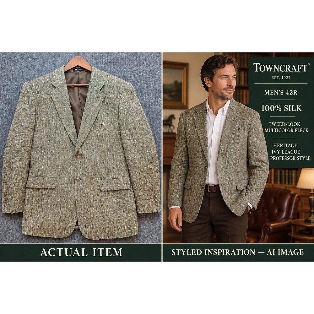 Towncraft Blazer Mens Silk Tweed Look Sport Coat Brown 42R Excellent Professor